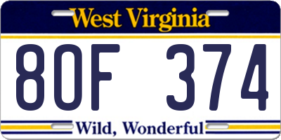 WV license plate 8OF374