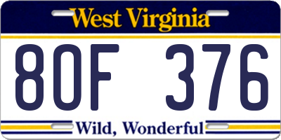 WV license plate 8OF376