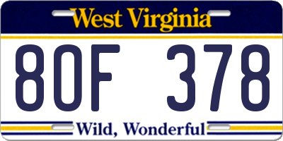 WV license plate 8OF378