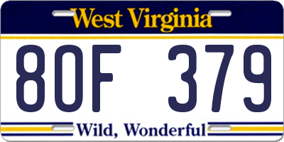WV license plate 8OF379