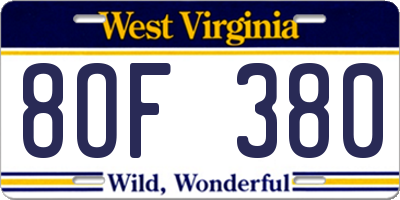 WV license plate 8OF380