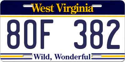 WV license plate 8OF382