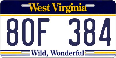 WV license plate 8OF384