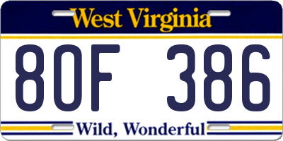 WV license plate 8OF386