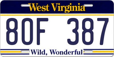 WV license plate 8OF387