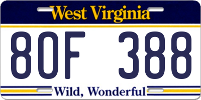 WV license plate 8OF388