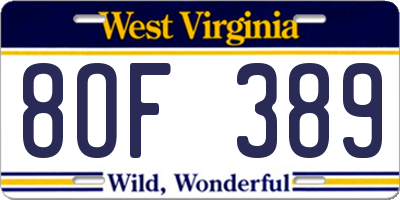 WV license plate 8OF389
