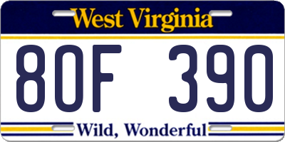 WV license plate 8OF390