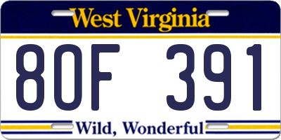 WV license plate 8OF391