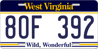 WV license plate 8OF392