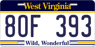 WV license plate 8OF393