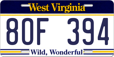 WV license plate 8OF394