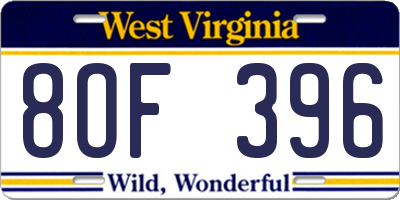 WV license plate 8OF396