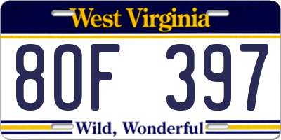 WV license plate 8OF397