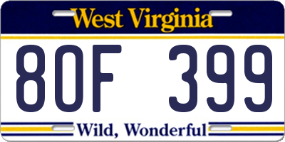 WV license plate 8OF399