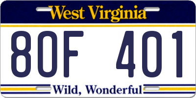 WV license plate 8OF401