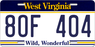 WV license plate 8OF404