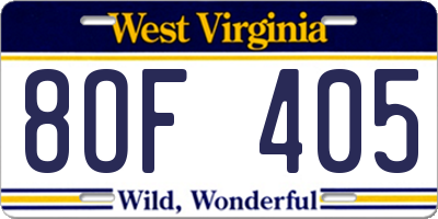 WV license plate 8OF405