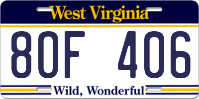 WV license plate 8OF406