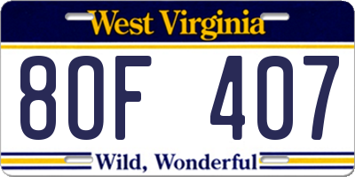 WV license plate 8OF407