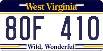 WV license plate 8OF410
