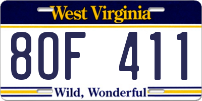 WV license plate 8OF411