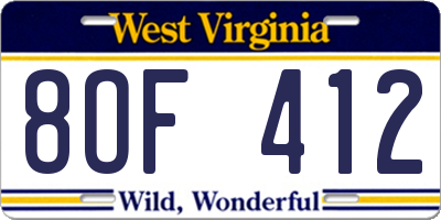 WV license plate 8OF412