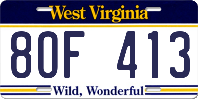 WV license plate 8OF413