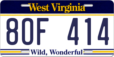 WV license plate 8OF414