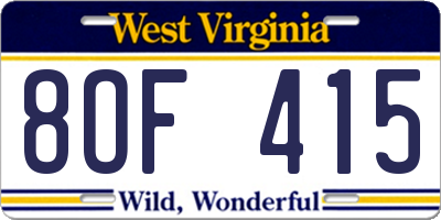 WV license plate 8OF415