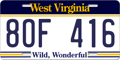 WV license plate 8OF416