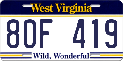 WV license plate 8OF419