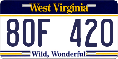WV license plate 8OF420