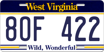 WV license plate 8OF422
