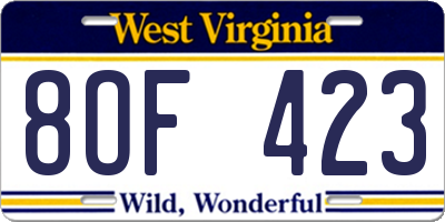 WV license plate 8OF423