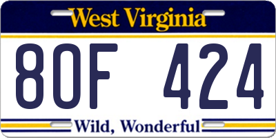WV license plate 8OF424