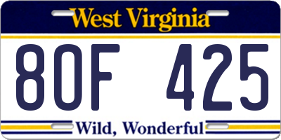 WV license plate 8OF425