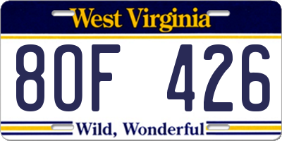 WV license plate 8OF426