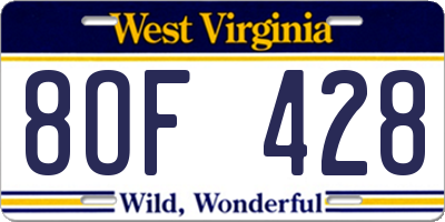 WV license plate 8OF428