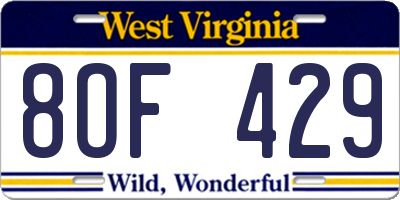 WV license plate 8OF429