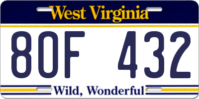WV license plate 8OF432