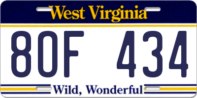 WV license plate 8OF434