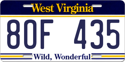 WV license plate 8OF435