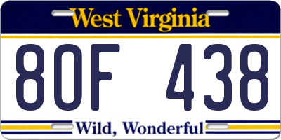 WV license plate 8OF438