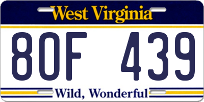 WV license plate 8OF439