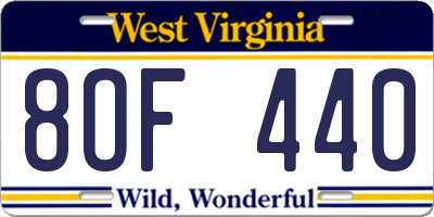 WV license plate 8OF440