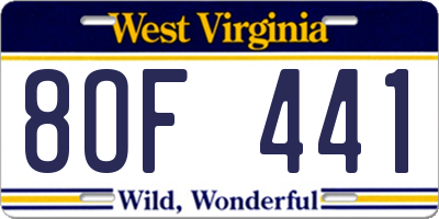 WV license plate 8OF441
