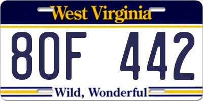 WV license plate 8OF442