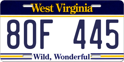 WV license plate 8OF445