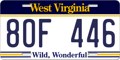 WV license plate 8OF446